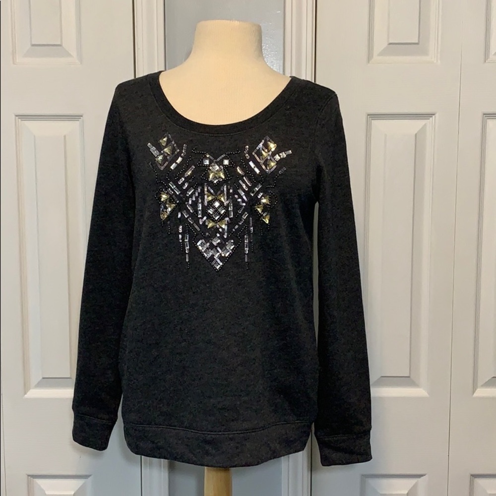 Express gray tribal beaded super soft sweatshirt Size Small